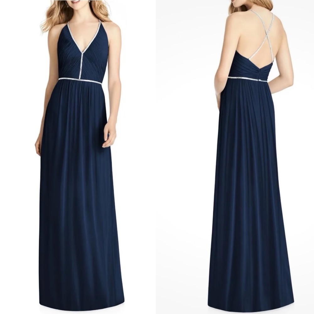 NWT Jenny Packham Chiffon Rhinestone Beaded Maxi Dress Gown Cocktail JP1009 Blue